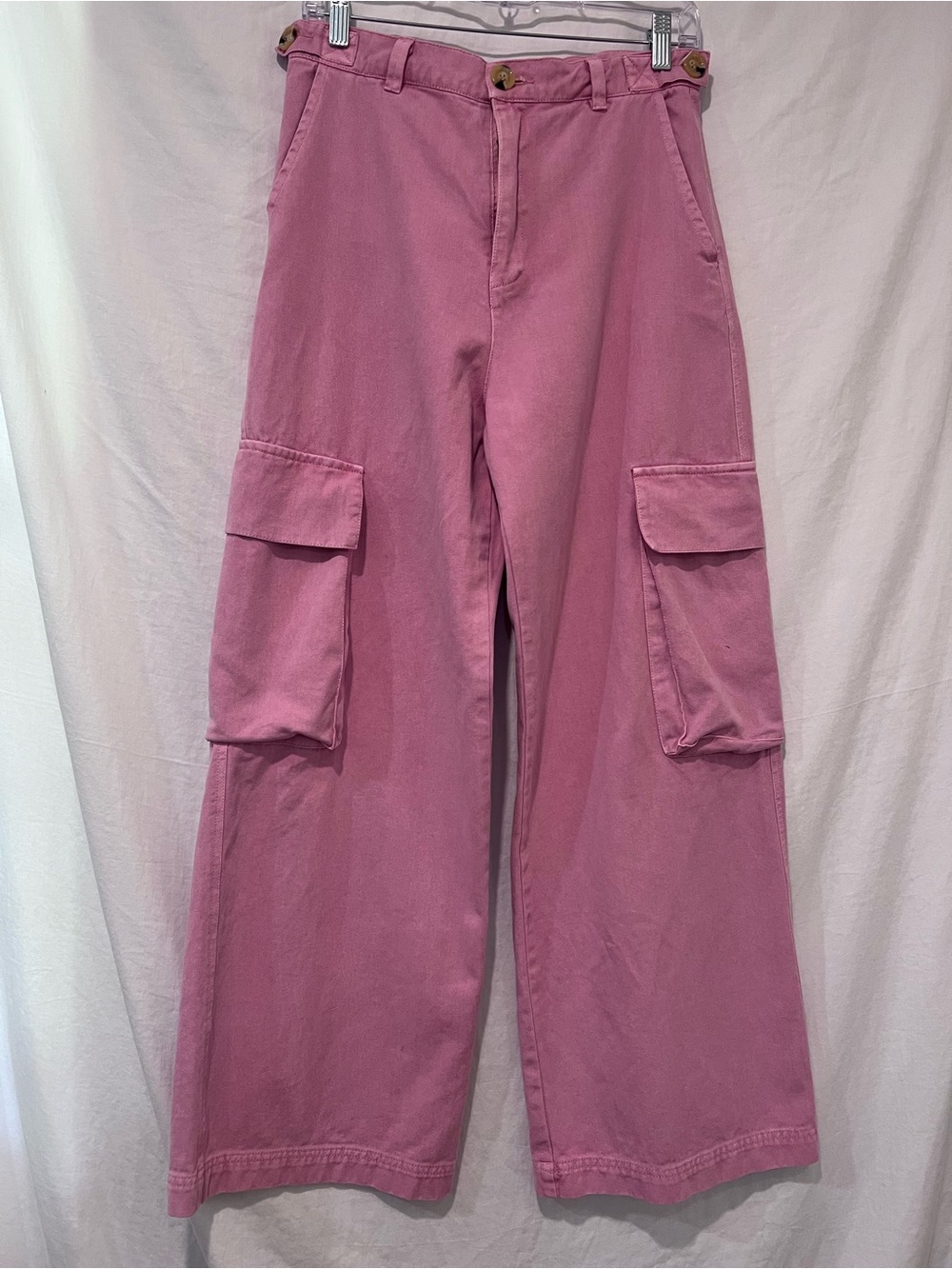 Pink Diamond Pink Wide Leg Cargo Pants | Utility Pocket Cotton Fits Like US 6